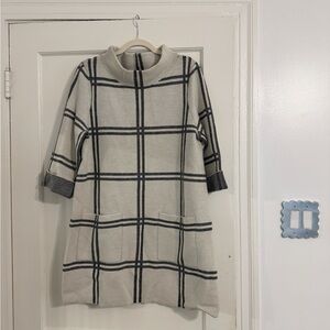 Anthropologie Gray and White Checkered Sweater Dress